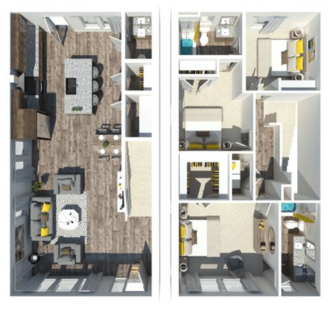A series of images showing different layouts of a room.